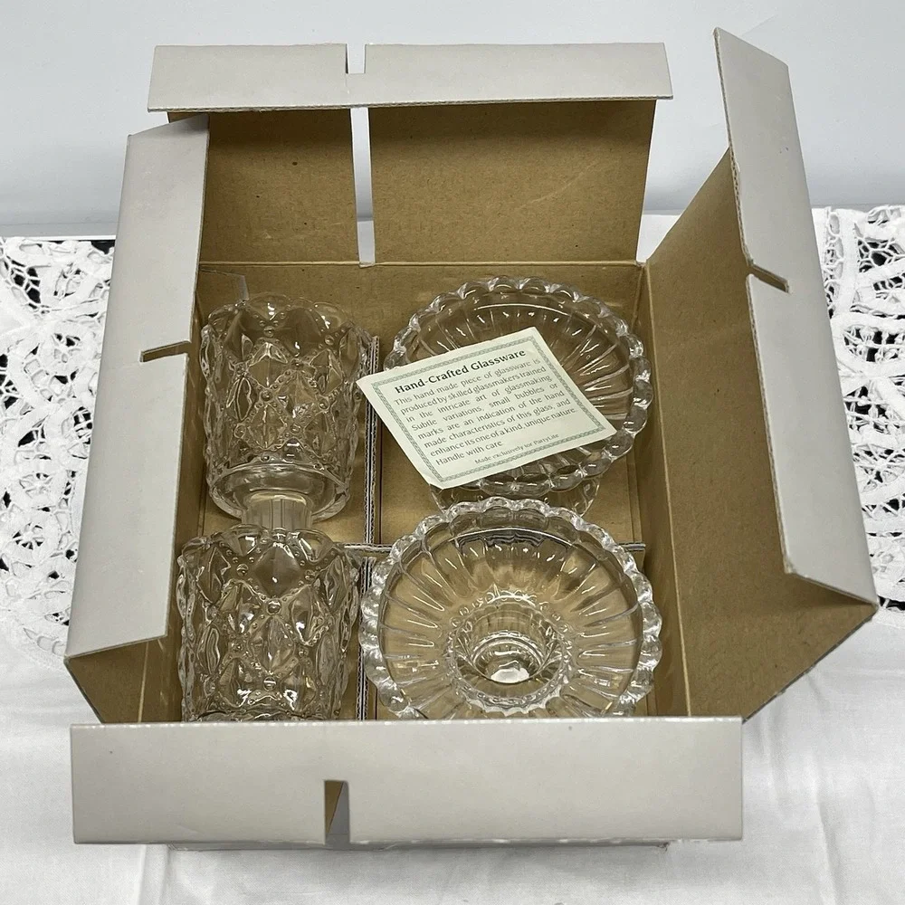 Vintage PartyLite Quilted Crystal Votive Candle Holder Pair Original Box P9246 - Picture 13 of 13